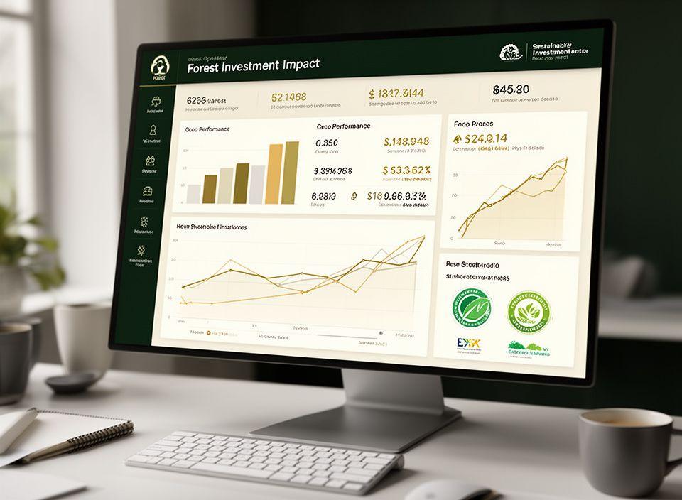 Dashboard di impatto sostenibile con grafici ambientali e indicatori forestali